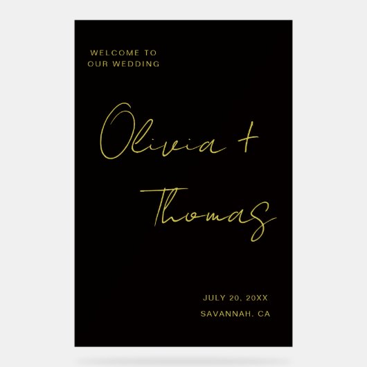 Modern Black and Gold Script Wedding Welcome Sign (Recto)