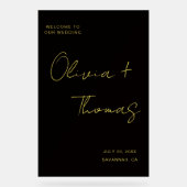 Modern Black and Gold Script Wedding Welcome Sign Acryl Bord (Voorkant)