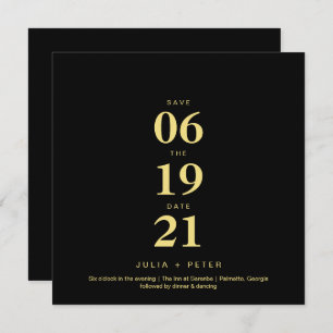 Modern Black and Gold Square Save the Date Wedding Kaart