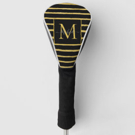Modern Black and Gold Striped Monogram Name Golfheadcover