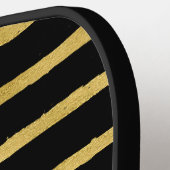 Modern Black and Gold Striped Monogram Name Pickleball Paddle (Links Detail)