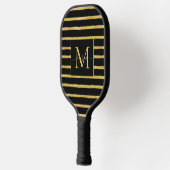 Modern Black and Gold Striped Monogram Name Pickleball Paddle (Links)