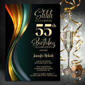 Modern Black and Gold Surprise 55th Birthday Party Kaart
