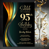 Modern Black and Gold Surprise 95th Birthday Party Kaart