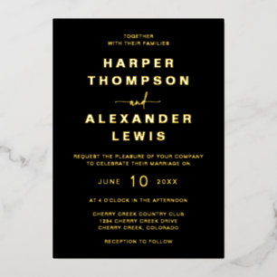 Modern Black and Gold Wedding Folie Uitnodiging