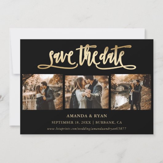 Modern Black and Gold Wedding Photo Save the Date (Voorkant)