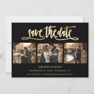 Modern Black and Gold Wedding Photo Save the Date