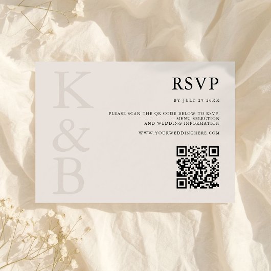 Modern Black and Ivory Monogram Minimalist Wedding RSVP Kaartje