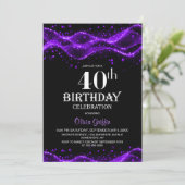 Modern Black and Purple 40th Birthday Party Kaart (Staand voorkant)