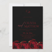 Modern Black and Red Roses Wedding Kaart (Voorkant)