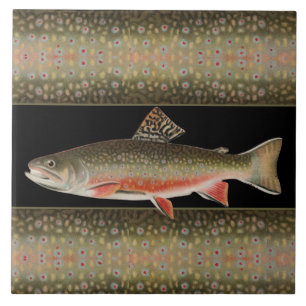 Modern Black and Rust Fisherman's gift Forel Vis Tegeltje