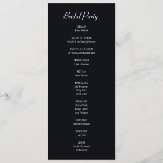 Modern Black and Silver Wedding Programma (Achterkant)