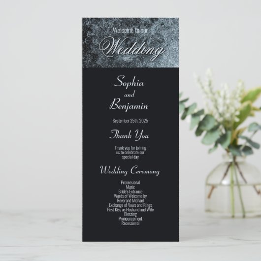 Modern Black and Silver Wedding Programma (Staand voorkant)