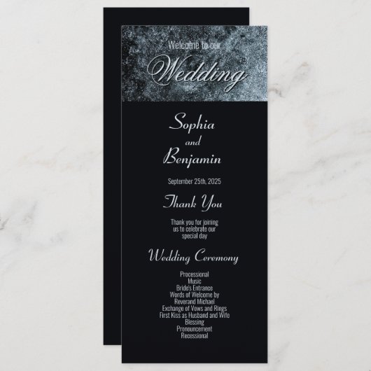 Modern Black and Silver Wedding Programma (Voorkant / Achterkant)