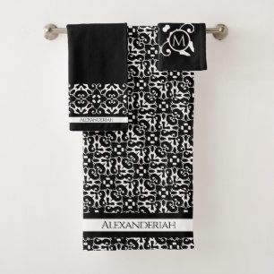 Modern Black and White abstract demask Bath Towel Bad Handdoek