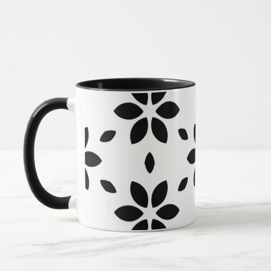 Modern Black and White Abstract Floral Mok (Links)