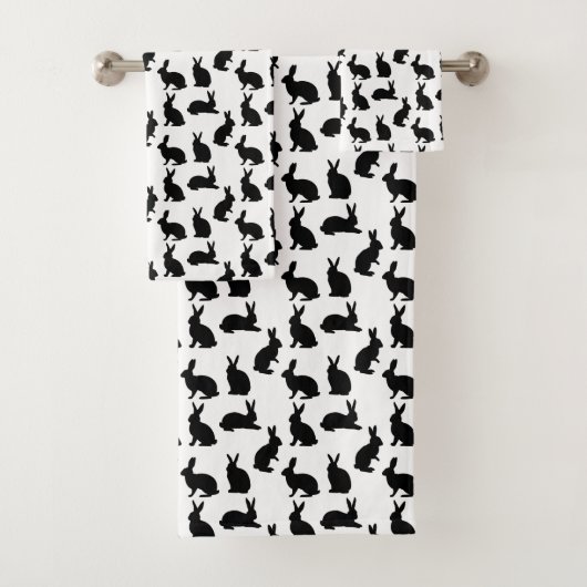Modern Black And White Bunny Shapes Pattern Easter Bad Handdoek (Insitu)