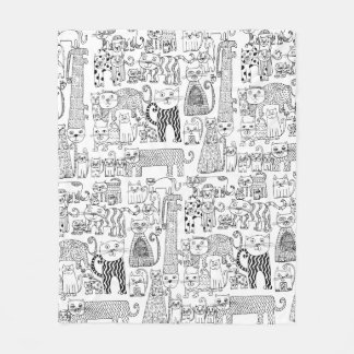 Modern Black and White Cats And Kittens Patterned Fleece Deken