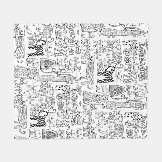 Modern Black and White Cats And Kittens Patterned Fleece Deken (Voorkant (Horizontaal))