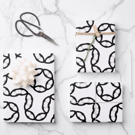 Modern Black and White Chain Link Pattern Gift Wra Inpakpapier Vel (Voorkant)