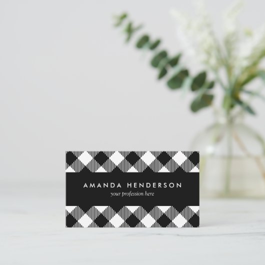Modern Black and White Check Gingham Pattern Busin Visitekaartje (Staand voorkant)
