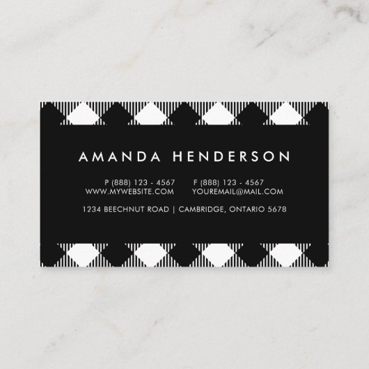 Modern Black and White Check Gingham Pattern Busin Visitekaartje (Achterkant)