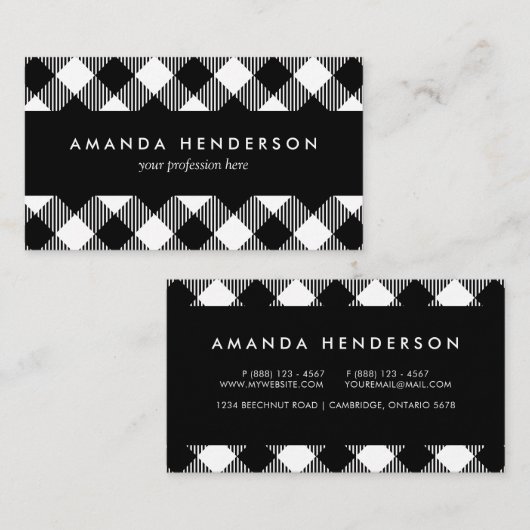 Modern Black and White Check Gingham Pattern Busin Visitekaartje (Voorkant / Achterkant)