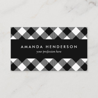 Modern Black and White Check Gingham Pattern Busin Visitekaartje