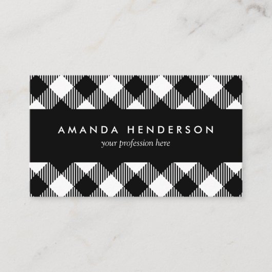 Modern Black and White Check Gingham Pattern Busin Visitekaartje (Voorkant)