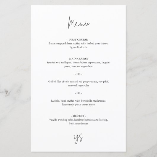 Modern Black and White Chic Wedding Menu (Devant)