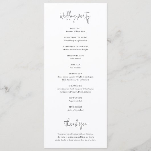 Modern Black and White Chic Wedding Programma (Achterkant)
