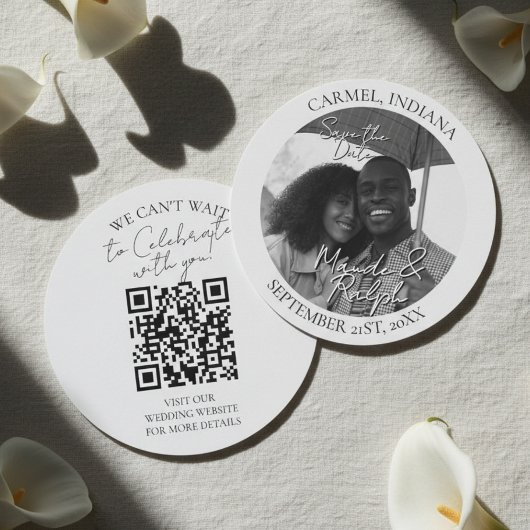 Modern Black and White Circle Photo Save the Date