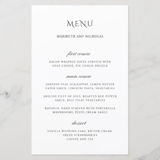 Modern Black and White Classy Wedding Menu (Voorkant)