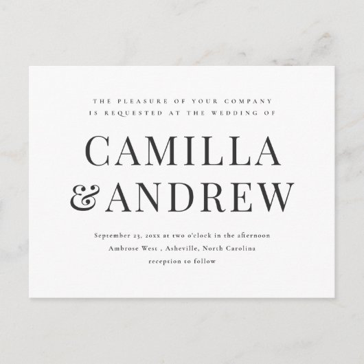 Modern Black and White Elegant Wedding Invitation Briefkaart (Voorkant)