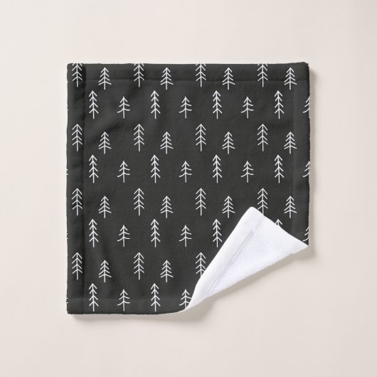 Modern Black and White Festive Pine Trees Pattern Bad Handdoek (Wasdoekje)