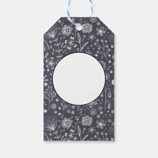 Modern Black and White Floral Cadeaulabel (Achterkant)