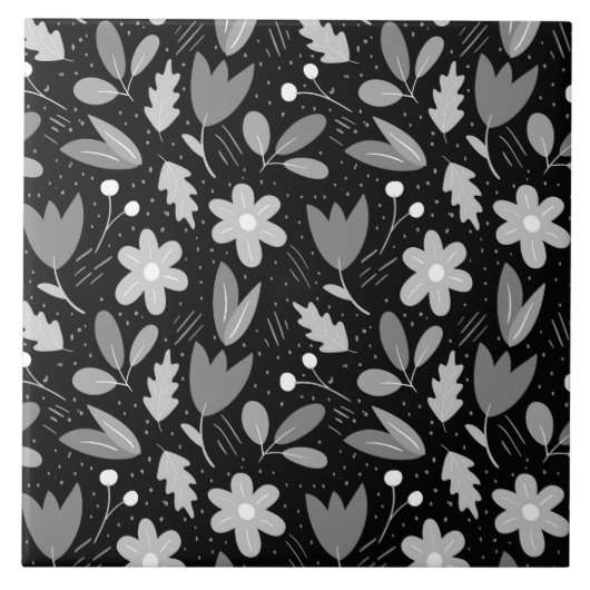 Modern Black and White Floral Tegeltje (Voorkant)