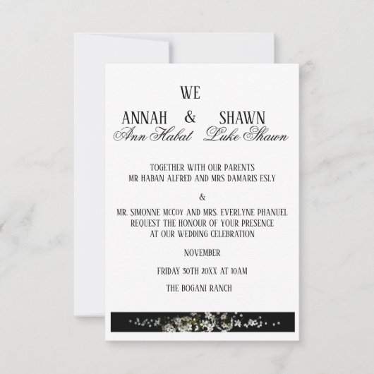 Modern Black and White Floral Wedding Invitation (Devant)
