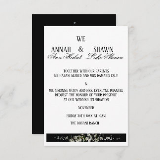 Modern Black and White Floral Wedding Invitation