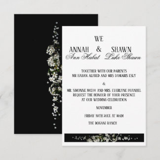Modern Black and White Floral Wedding Invitation Kaart