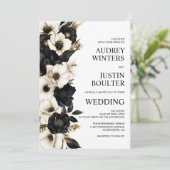 Modern Black and White Floral Wedding Kaart (Staand voorkant)