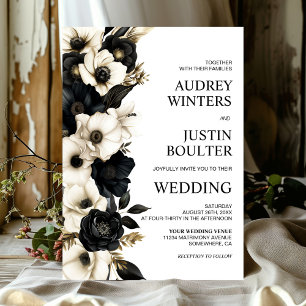 Modern Black and White Floral Wedding Kaart