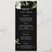 Modern Black and White Floral Wedding Menu Card (Devant)