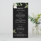 Modern Black and White Floral Wedding Menu Card (Debout devant)