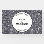 Modern Black and White Floral Wedding Spandoek (Horizontaal)