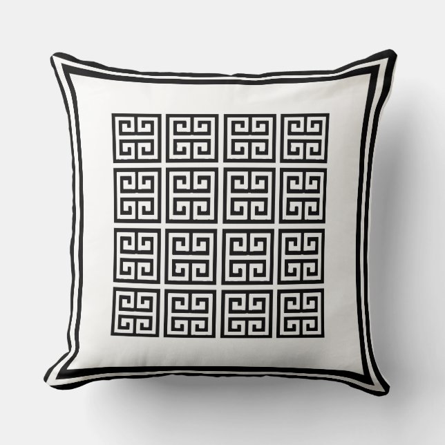 Modern Black and white Geometric Greek key Pattern Kussen (Voorkant)