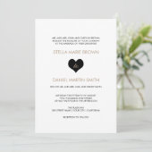 Modern Black and White Heart Wedding Invitation Kaart (Staand voorkant)