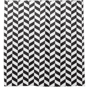 Modern Black and White Herringbone Pattern Douchegordijn