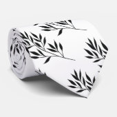 Modern Black and White Leaf Pattern Wedding Stropdas (Opgerold)