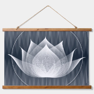 Modern Black and White Lotus Trippy Moiré Effect Hangend Wandkleed